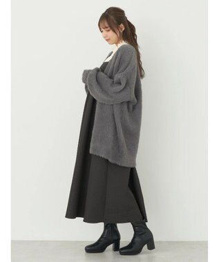 earth music&ecology ロングシャギーＶネックカーディガン Gray