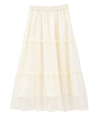 earth music&ecology レースフリルティアードスカート Ivory