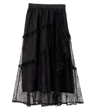 earth music&ecology レースフリルティアードスカート Black