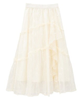 earth music&ecology レースフリルティアードスカート Ivory