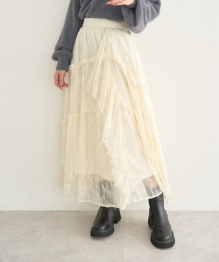 earth music&ecology レースフリルティアードスカート Ivory