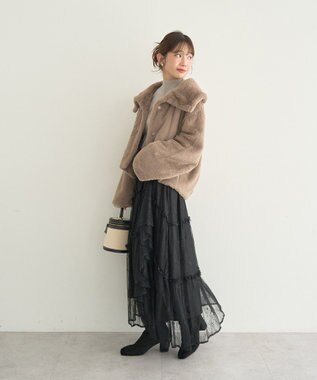 earth music&ecology レースフリルティアードスカート Black