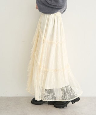 earth music&ecology レースフリルティアードスカート Ivory