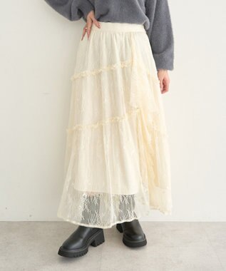 earth music&ecology レースフリルティアードスカート Ivory