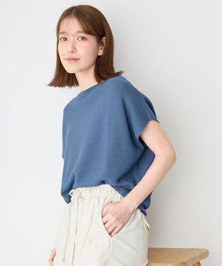 ANY 【洗濯機可/アンチピリング/UVカット】アクリルガーターフレンチスリーブニット ブルー