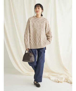 CRAFT STANDARD BOUTIQUE ブラッシングケーブルニット Gray Beige