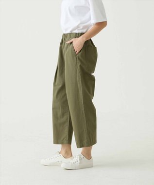 caqu color linen wide cropped コットンリネンクロップド丈ワイドパンツ olive