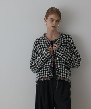 GRACE CONTINENTAL ツイードニットショートカーディガン ブラック