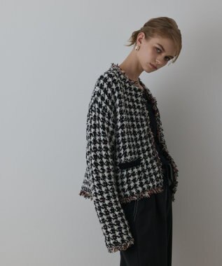 GRACE CONTINENTAL ツイードニットショートカーディガン ブラック