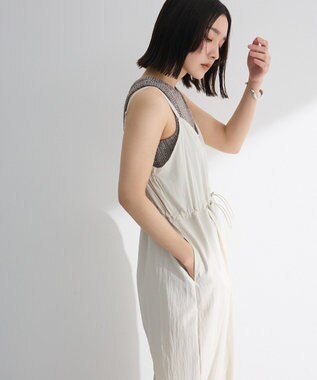 Green Parks ＺＩＰ付きドロストコクーンサロペット Ecru