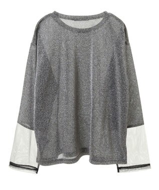 Green Parks 袖チュールドッキングラメプルオーバー Black