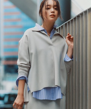 【洗える】 シンセティックダブルフェイス スキッパーニットプルオーバー