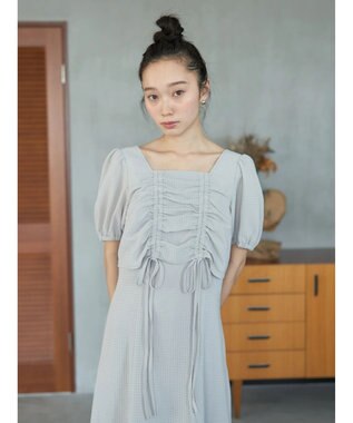 earth music&ecology ＳＥＴ２点パフスリーブブラウス＋キャミワンピース Light Gray