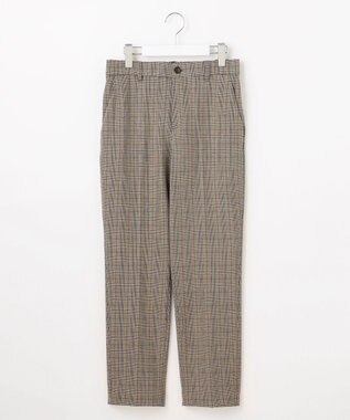 自由区 【撥水加工・洗える】TRギャバ裏起毛チェック柄テーパード パンツ ブラウンチェック