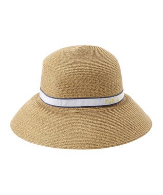 MOONBAT 【洗える】FURLA(フルラ)  ロゴ刺繍リボン 天然ハット グレー