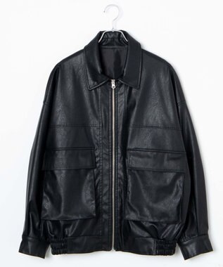 WEGO ヴィンテージライクFレザーBIGブルゾン ブラック