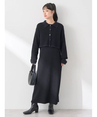 earth music&ecology ＳＥＴ２点襟付きカーディガン＋ニットワンピース