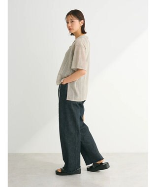 Green Parks レース開襟ブラウス Gray Beige