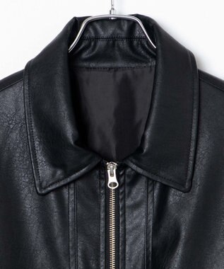 WEGO ヴィンテージライクFレザーBIGブルゾン ブラック