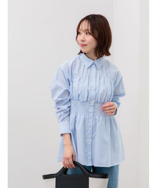 Te chichi ペプラムシャーリングシャツブラウス サックスブルー