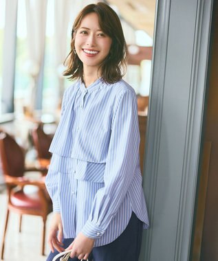 ANY SIS L 【洗える】ラッフルレイヤード ブラウス ブルー系