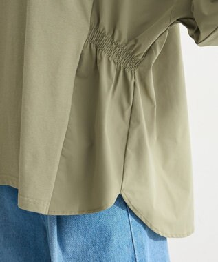 Green Parks ７分袖サイドシャーリングドッキングプルオーバ Khaki