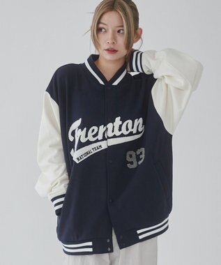 WEGO 【ユニセックス着用ITEM/MLサイズ展開】サガラワッペンスウェットスタジャン ネイビー