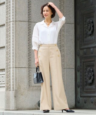 自由区 L 【接触冷感・UVカット・吸水速乾・洗える】シェルタリングドライオックスワイド パンツ ベージュ系