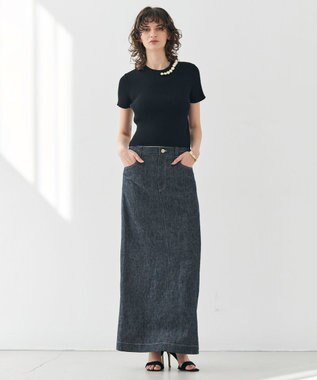 BEIGE， 【洗える・美人百花 4月号掲載】VINCA / パール付き半袖コットンリブニット Black