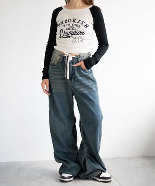 WEGO ドロストコードフレアデニム デニム中濃色