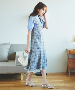 Feroux 【洗える】ツイード ジャンパースカート ピンク系9