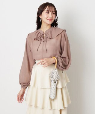 MOONBAT 【晴雨兼用日傘】LANVIN en Bleu (ランバン オン ブルー) 折りたたみ日傘 ドビーフリル 遮光 遮熱 UV ベージュ（無地）