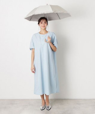 MOONBAT 【晴雨兼用日傘】LANVIN en Bleu (ランバン オン ブルー) 折りたたみ日傘 ドビーフリル 遮光 遮熱 UV ベージュ（無地）