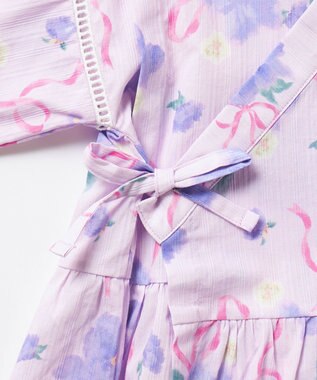 ANY KIDS 【洗濯機可能】簡単帯付き 甚平セット ラベンダー×花柄