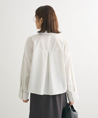 Green Parks イージーケアショート丈ストライプシャツ Off White