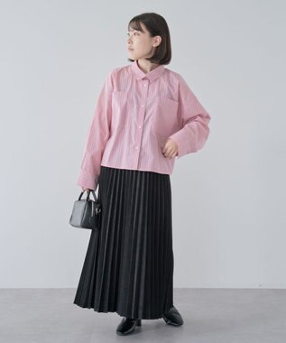 Green Parks イージーケアショート丈ストライプシャツ Off White