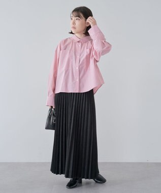 Green Parks イージーケアショート丈ストライプシャツ Off White