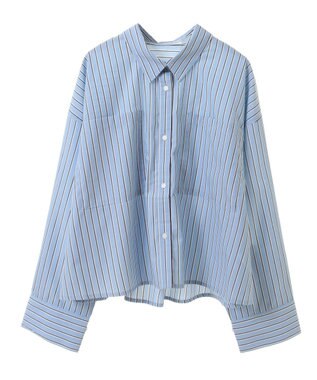 Green Parks イージーケアショート丈ストライプシャツ Off White