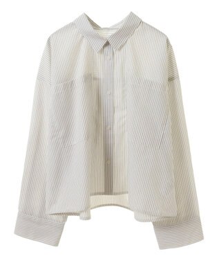 Green Parks イージーケアショート丈ストライプシャツ Off White