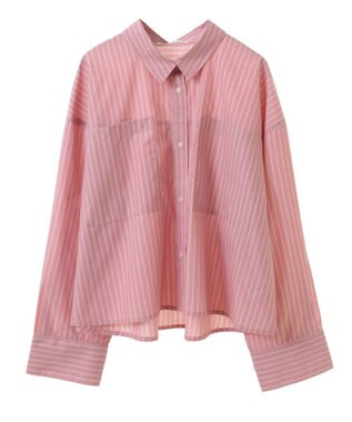 Green Parks イージーケアショート丈ストライプシャツ Off White