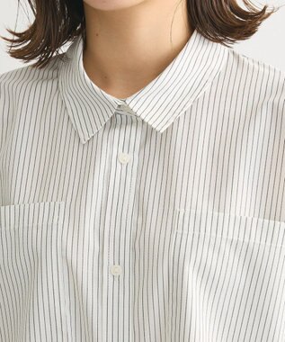 Green Parks イージーケアショート丈ストライプシャツ Off White