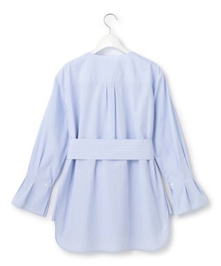 23区 CANCLINI スキッパーベルト付き ブラウス サックスストライプ