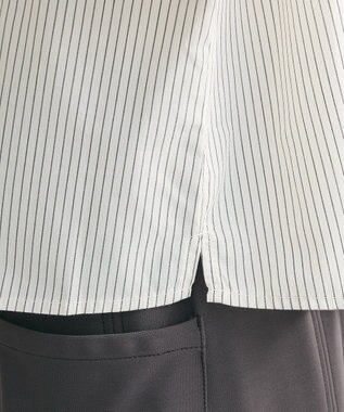 Green Parks イージーケアショート丈ストライプシャツ Off White