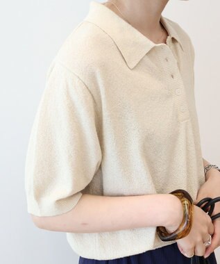 AMERICAN HOLIC ブークレ半袖ニットトップス Navy