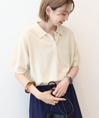 AMERICAN HOLIC ブークレ半袖ニットトップス Navy