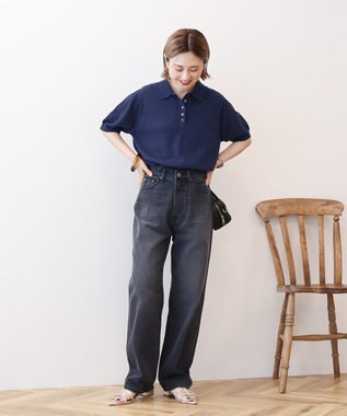 AMERICAN HOLIC ブークレ半袖ニットトップス Navy