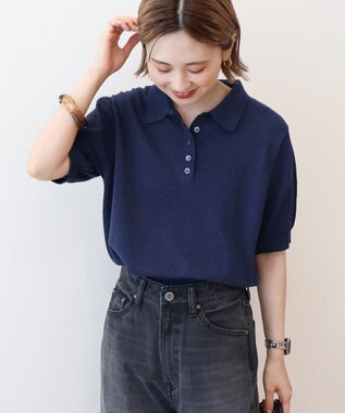 AMERICAN HOLIC ブークレ半袖ニットトップス Navy