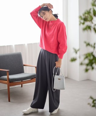 ANY 【ウエストゴム】２タックジョーゼットワイドパンツ チャコール