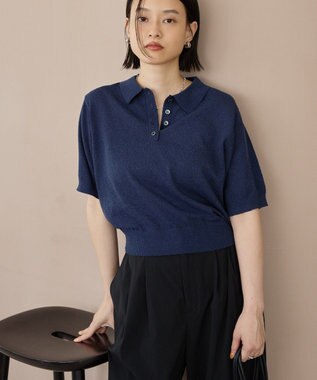 AMERICAN HOLIC ブークレ半袖ニットトップス Navy