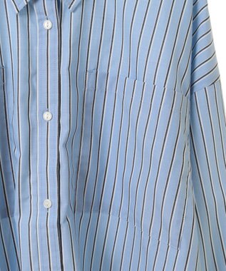 Green Parks イージーケアショート丈ストライプシャツ Off White